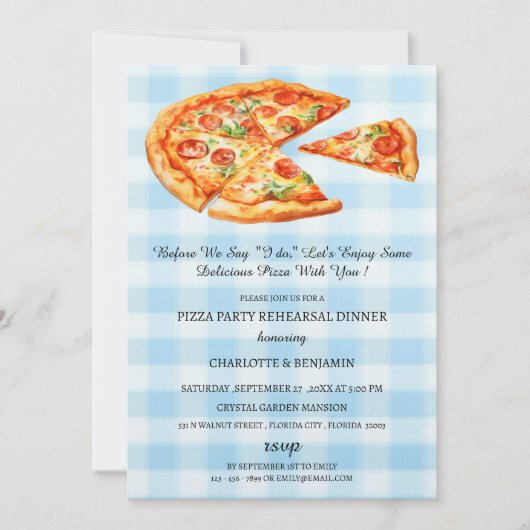 Invitation Dîner de répétition de mariage Pizza rustique (Devant)