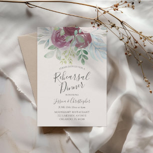 Invitation Dîner de répétition de mariage Rose Bourguignon Ru