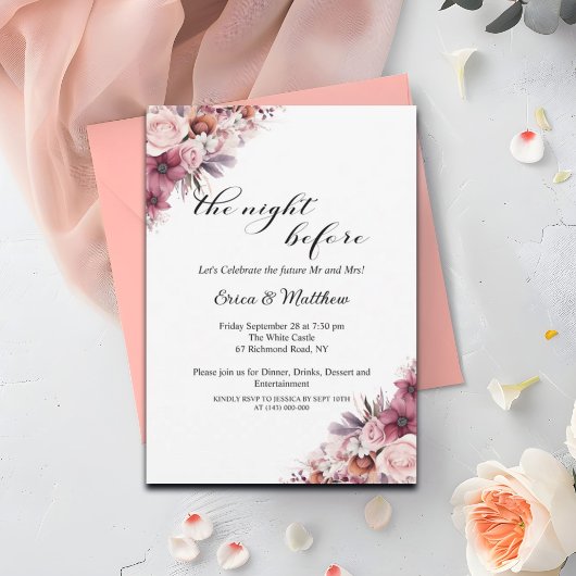Invitation Dîner de répétition de Mariage rose Dusty