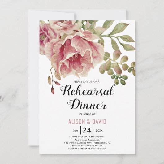 Invitation Dîner de répétition de mariage rose rose (Devant)