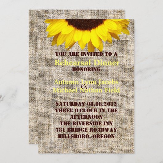 Invitation Dîner de répétition de Mariage Rustic Burlap (Devant / Derrière)