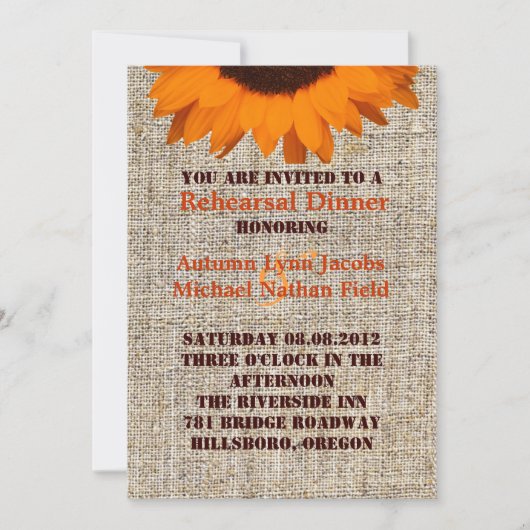 Invitation Dîner de répétition de Mariage Rustic Burlap (Devant)