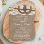 Invitation Dîner de répétition de Mariage Rustic Horseshoe<br><div class="desc">Ce fer à cheval rustique sur burlap et dentelle invitation à la répétition mariage fera le faire-part parfait pour toute mariée et mariée à être! Le design comporte de jolis fer à cheval entrelacés avec ficelle sur un arrière - plan rustique effet burlap avec un effet de dentelle vintage romantique....</div>