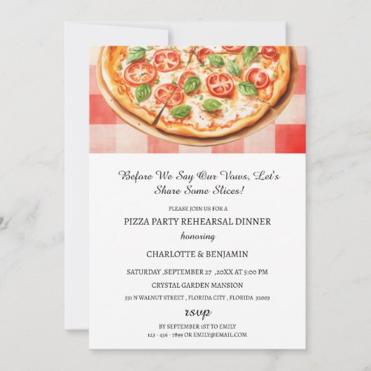 Invitation Dîner de répétition de mariage Rustic Pizza Party (Devant)