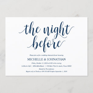 Invitation Dîner de répétition de mariage rustique, bleu mari