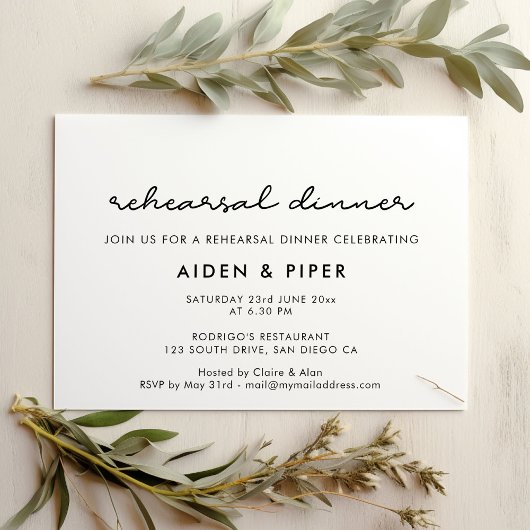 Invitation Dîner de répétition de mariage simple