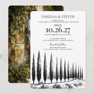 Invitation Dîner de répétition de mariage sous les cyprès