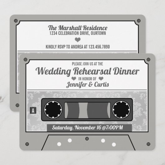 Invitation Dîner de répétition de mariage sur cassette rétro (Devant / Derrière)