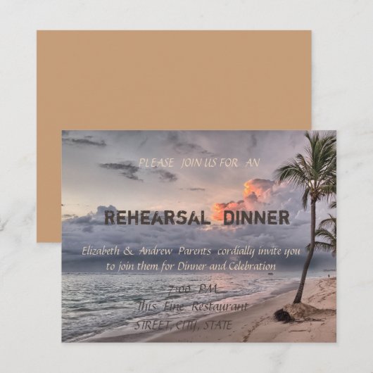 Invitation Dîner de répétition de mariage sur la plage (Devant / Derrière)