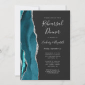 Invitation Dîner de répétition de mariage Teal Silver Agate D (Devant)