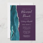 Invitation Dîner de répétition de mariage Teal Silver Agate P (Devant)