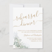 Invitation Dîner de répétition de mariage vert feuillage or s (Devant)
