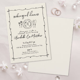 Invitation Dîner de répétition de mariage vintage dessiné à l