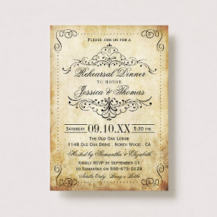 Invitation Dîner de répétition de mariage vintage Swirl Orné