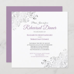 Invitation Dîner de répétition de mariage violet gris élégant