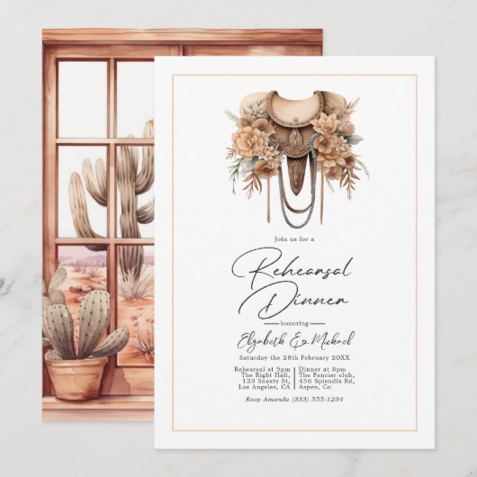 Invitation Dîner de répétition de mariage western rustique (Devant / Derrière)