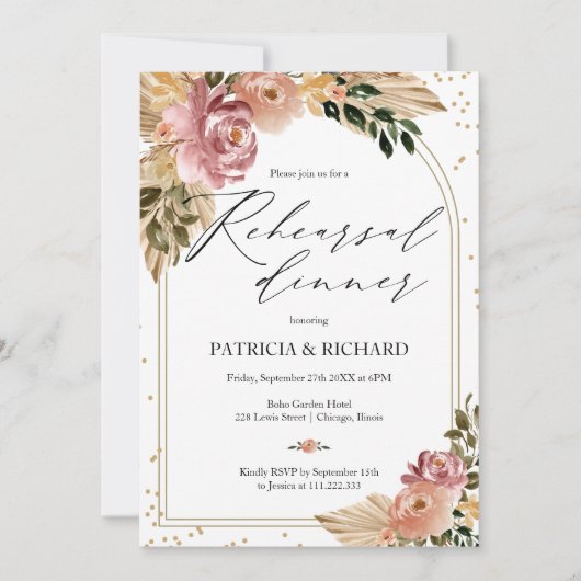 Invitation Dîner de répétition de Mariages floraux Chic Boho (Devant)