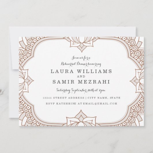 Invitation Dîner De Répétition De Mehndi Élégant (Devant)