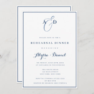 Invitation Dîner de répétition de monogramme bleu de la Marin