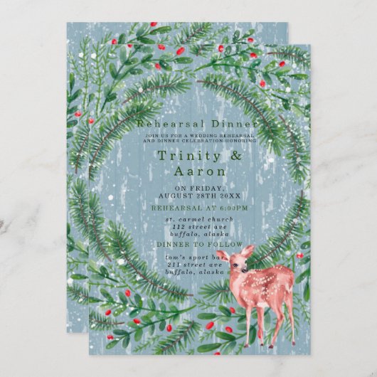 Invitation Dîner de répétition de Noël de cerfs (Devant / Derrière)