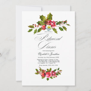 Invitation Dîner de répétition de Noël Elegant Holly et Ivy