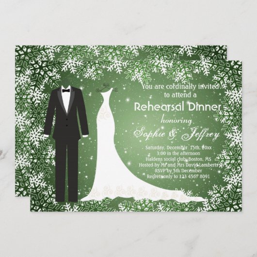 Invitation Dîner de répétition de Noël vert (Devant / Derrière)