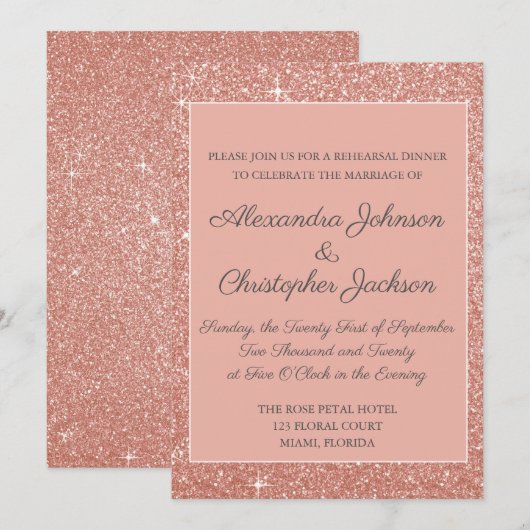 Invitation Dîner de répétition de Parties scintillant rose Ro (Devant / Derrière)