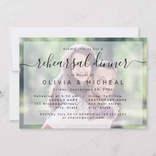 Invitation Dîner de répétition de photo en écriture simple et (Devant)