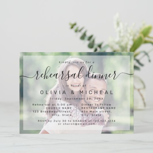 Invitation Dîner de répétition de photo en écriture simple et (Debout devant)