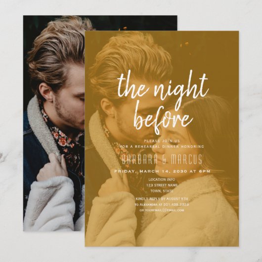 Invitation Dîner de répétition de photo orange (Devant / Derrière)