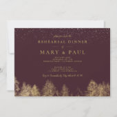 Invitation Dîner de répétition de pin bordeaux d'hiver d'or (Devant)