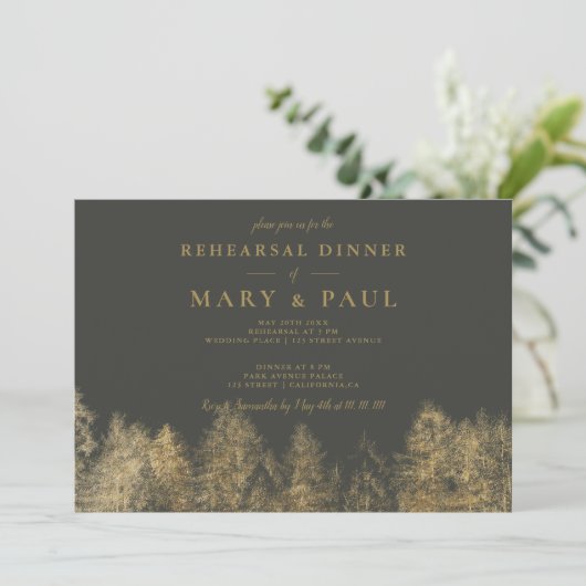 Invitation Dîner de répétition de pin d'automne gris feuille (Debout devant)