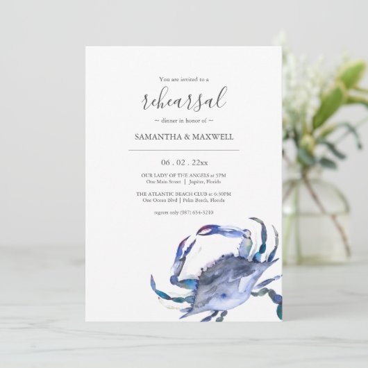 Invitation Dîner de répétition de plage Modèle de l'invitatio (Debout devant)