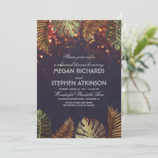 Invitation Dîner de répétition de plage Palms and String Ligh (Debout devant)