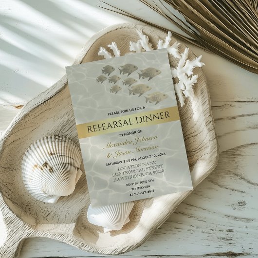 Invitation Dîner de répétition de plage tropicale doré
