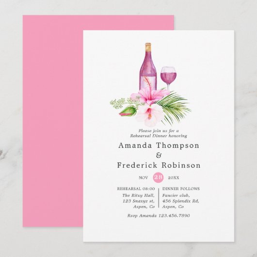 Invitation Dîner de répétition de plage tropicale rose Dégust (Devant / Derrière)