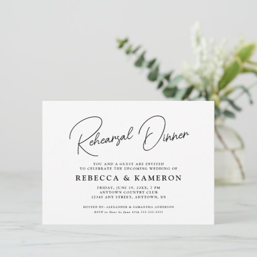 Invitation Dîner de répétition de script budget blanc (Debout devant)