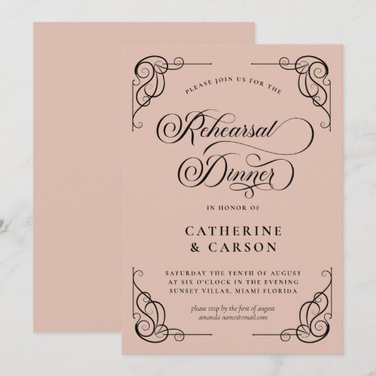 Invitation Dîner de répétition de script de calligraphie beig (Devant / Derrière)