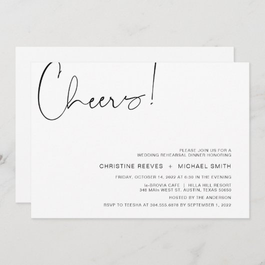 Invitation Dîner de répétition de script Décontracté au minim (Devant / Derrière)