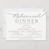 Invitation Dîner de répétition de script élégant blanc et arg (Devant)