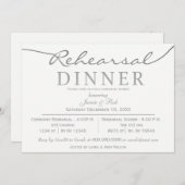Invitation Dîner de répétition de script élégant blanc et arg (Devant / Derrière)