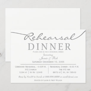 Invitation Dîner de répétition de script élégant blanc et arg
