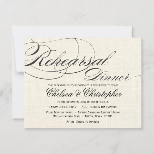 Invitation Dîner de répétition de script élégant - Noir (Devant)