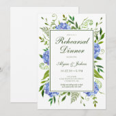 Invitation Dîner de répétition de script Hydrangeas bleues (Devant / Derrière)