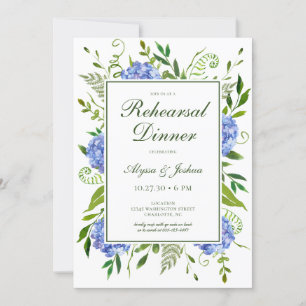 Invitation Dîner de répétition de script Hydrangeas bleues