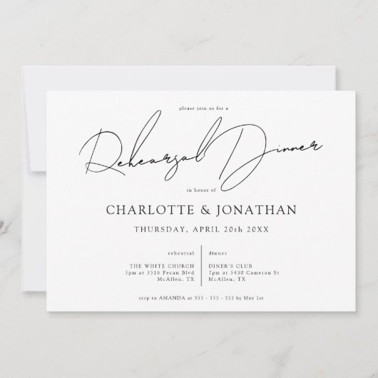 Invitation Dîner de répétition de script moderne sophistiqué (Devant)