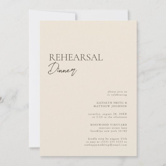 Invitation Dîner De Répétition De Script Whimsical Moderne Be (Devant)