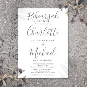 Invitation Dîner de répétition de signature gris et blanc