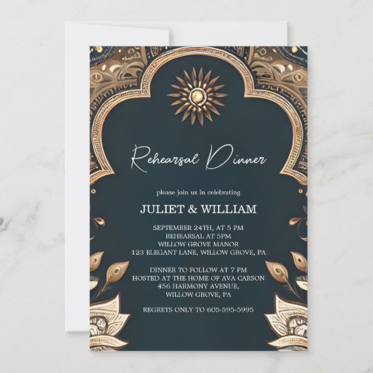 Invitation Dîner de répétition de style indien hindi henna Me (Devant)