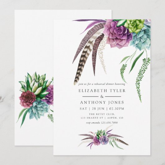 Invitation Dîner de répétition de succulent boho mystique (Devant / Derrière)